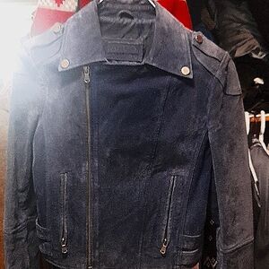 Vintage Aldo Suede Biker Jacket, Blue, Size xs